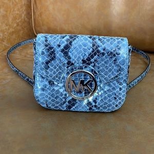 Michael Kors blue snakeskin crossbody bag.